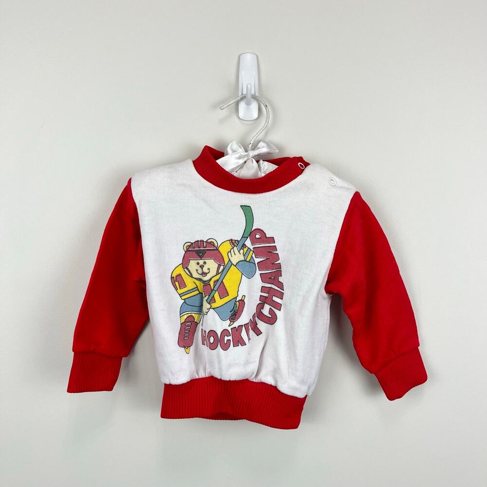 Vintage Little by Little Hockey Champ Teddy Bear Sweatshirt 24 Months
